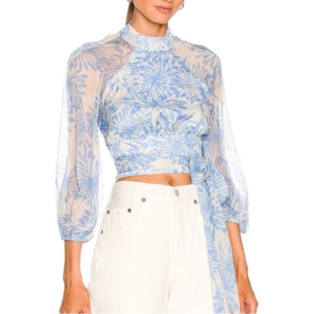 Amanda Uprichard Open Back Long Sleeve Bow Tie Flowy Crop Top Size L
